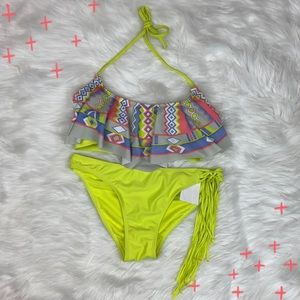 NWT BP Flounce neon green fringe bikini size Medium